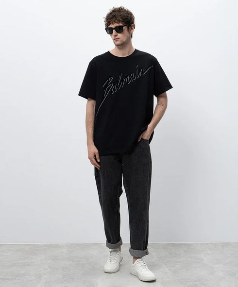 BALMAIN FLOCKED LETTER LOGO T-SHIRT
